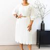Women's new summer seven-quarter sleeve round neck solid color fashionable simple waist medium and long dress