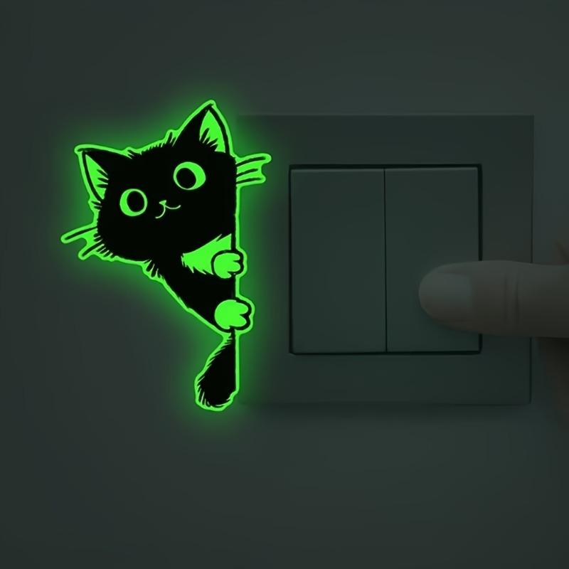 1pc Green Glow-in-the-Dark “Little Black Cat” Wall Sticker—Perfect for Decorating Your Entryway Self-Adhesive 2D Flat Design