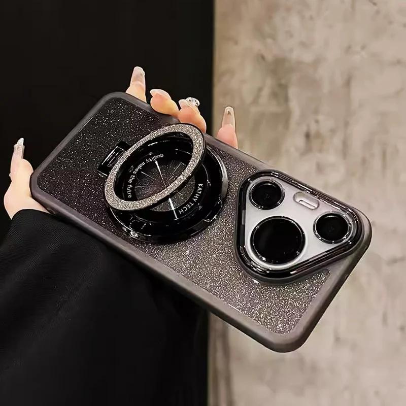 Luxury Magsafe Magnetic Bracket Holde Glitter Case for Huawei Honor X8C X8B X8A X7C X7B X9C X9A X9B X6B X5 X5B Plus Clear Cover