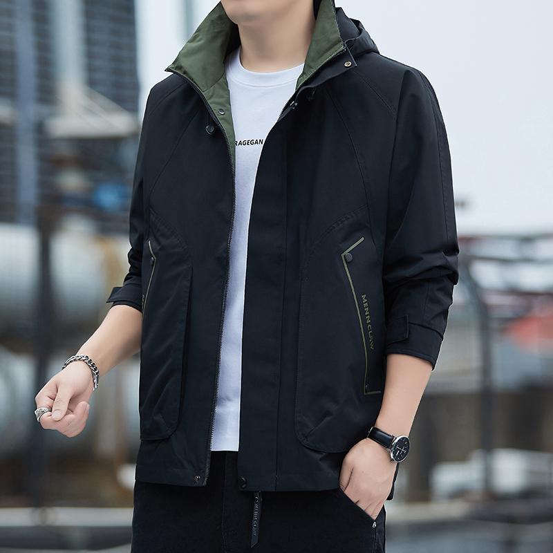 

Men s Light Gray Hooded Outdoor Jacket, Waterproof Windproof Casual Coat with Zipper Pockets, Lightweight Streetwear for Daily Wear M чорний