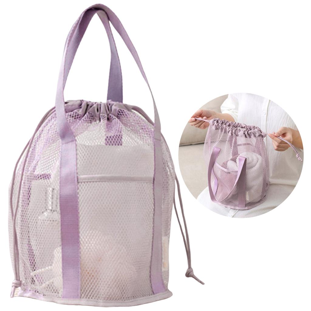 Foldable Drawstring Mesh Storage Bag For Swimming Travel Toiletries Organizer Portable Wash Pouch Home Organization