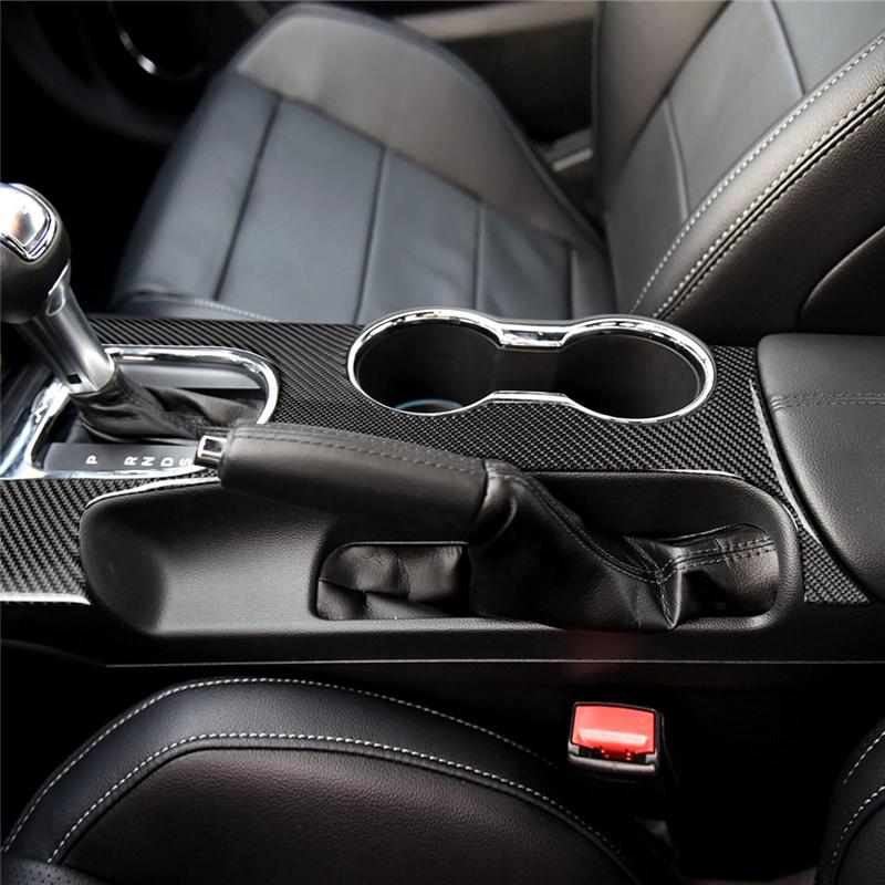 For Ford Mustang 2015-2019 Car Carbon Fiber Gear Shift Panel Cover Cup Holder Trim Decal Set  Interior Upgrade Accessories