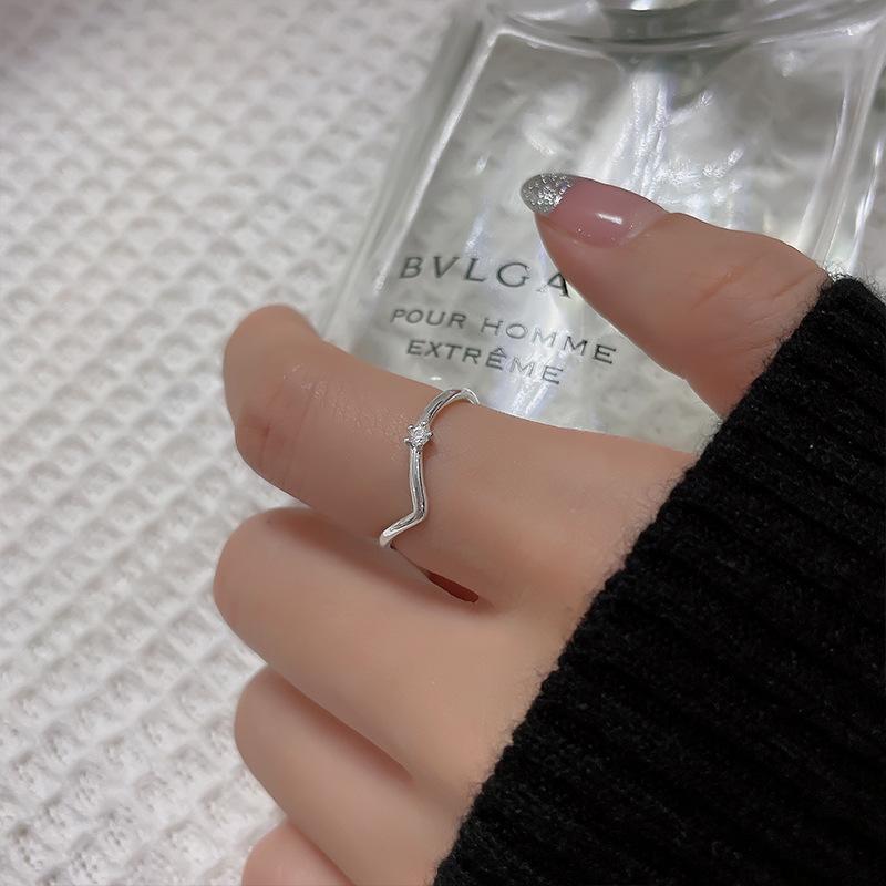 100% Solid 925 Sterling Silver V Shape Zircon Rings For Women Simple Trendy Anillos Party Gifts Lover Accessories
