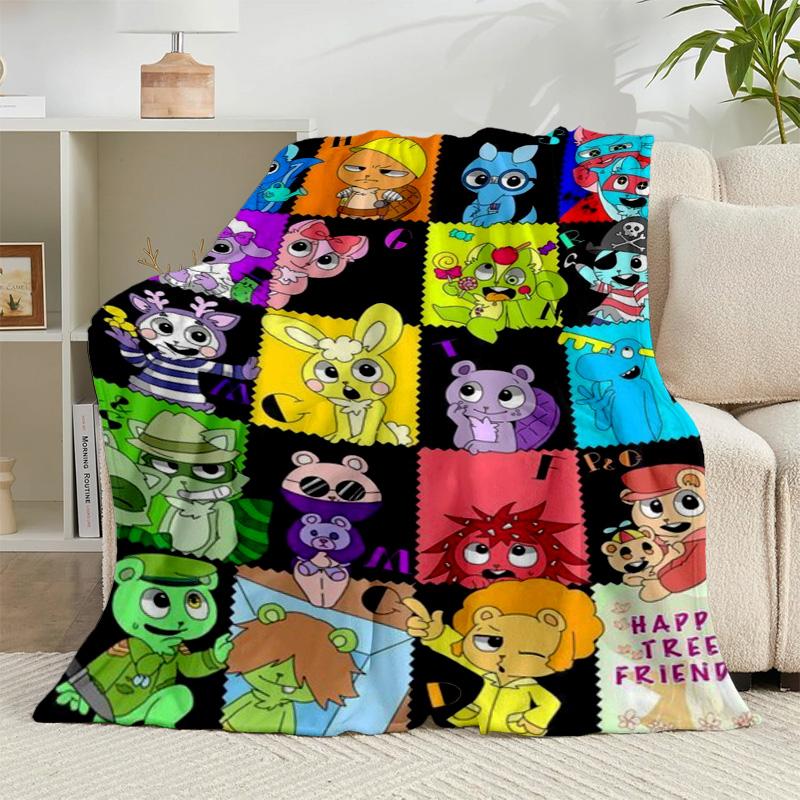 1PC Happy Tree Friends Anniversary Flannel Blanket Gift, Suitable for Both Men And Women, Soft Ideal for Beds And Sofa, Birthday Or Christmas Gift