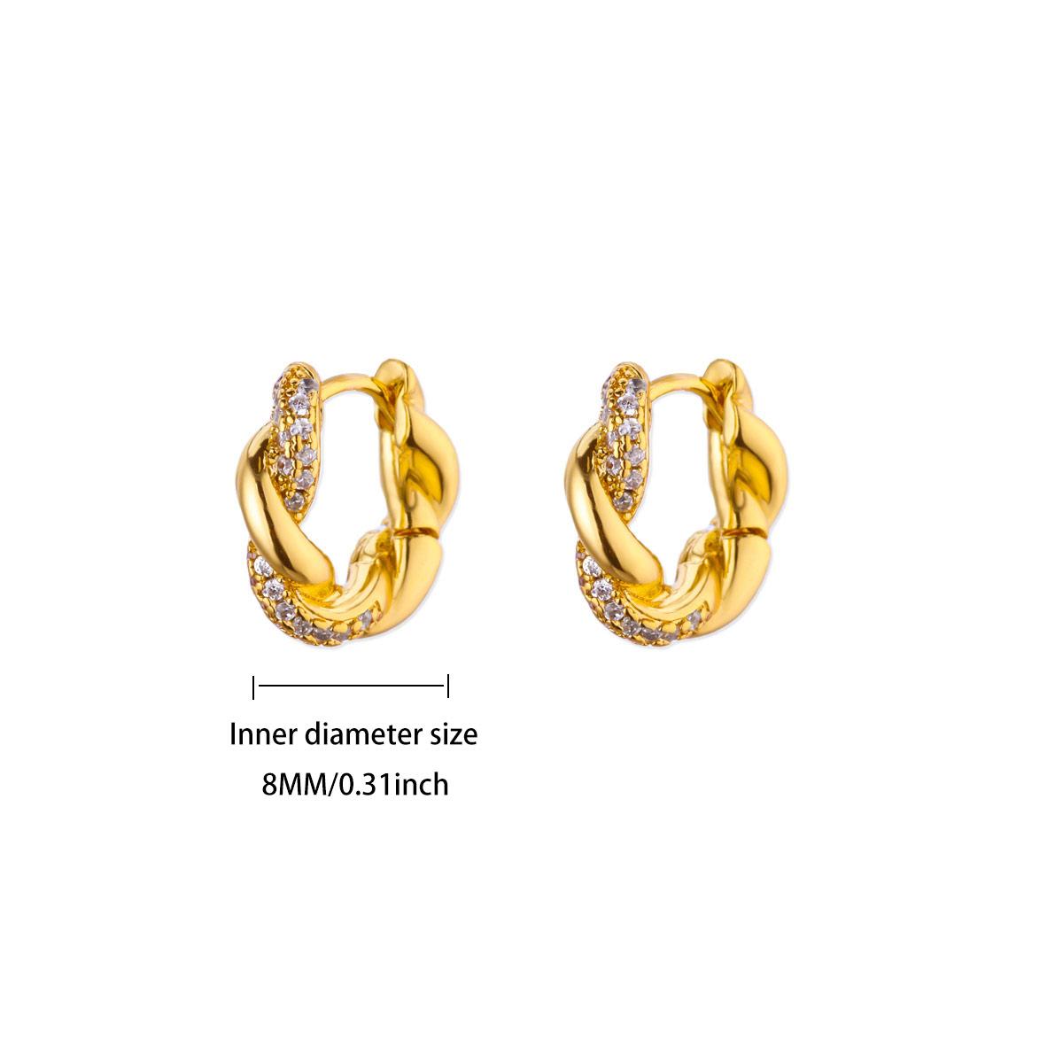 

Luxury Cubic Zirconia Twist Hoop Earrings For Women Stainless Steel Gold Color Piercing Earring 2025 New Fashion Wedding Zircon