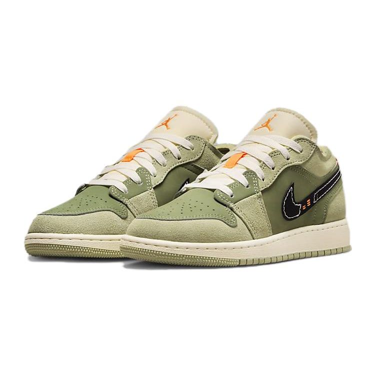 Air Jordan 1 Low SE Craft GS Sky J Light Olive Kids Sneakers Green Celadon Bright-Mandarin FD9092-300
