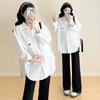 2025 Spring/Autumn Korean Style Cotton Casual Maternity Shirt - Trendy Plus Size Mid-Length for Moms