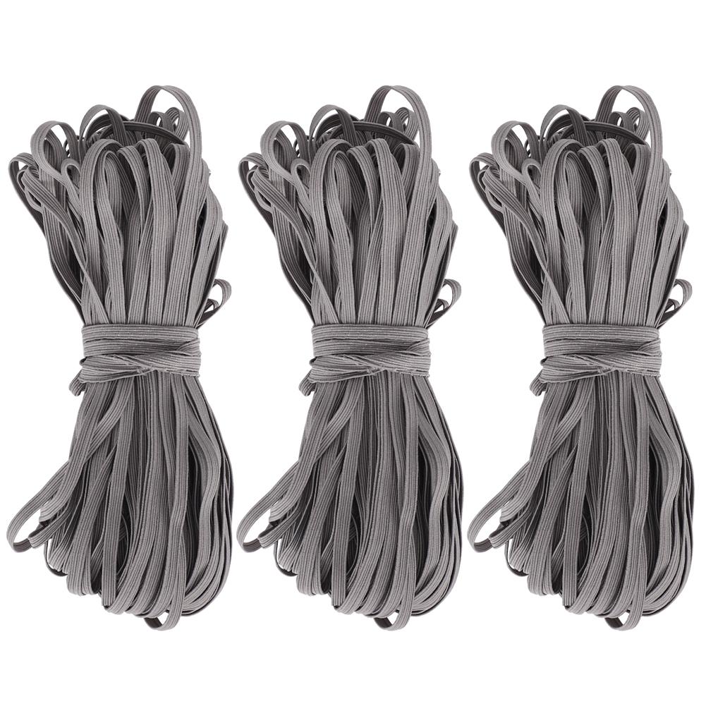 

3pcs 6mm Polyester Elastic Band Flexible Rope Tape Clothes Accessories 30 Yards Roll Gray