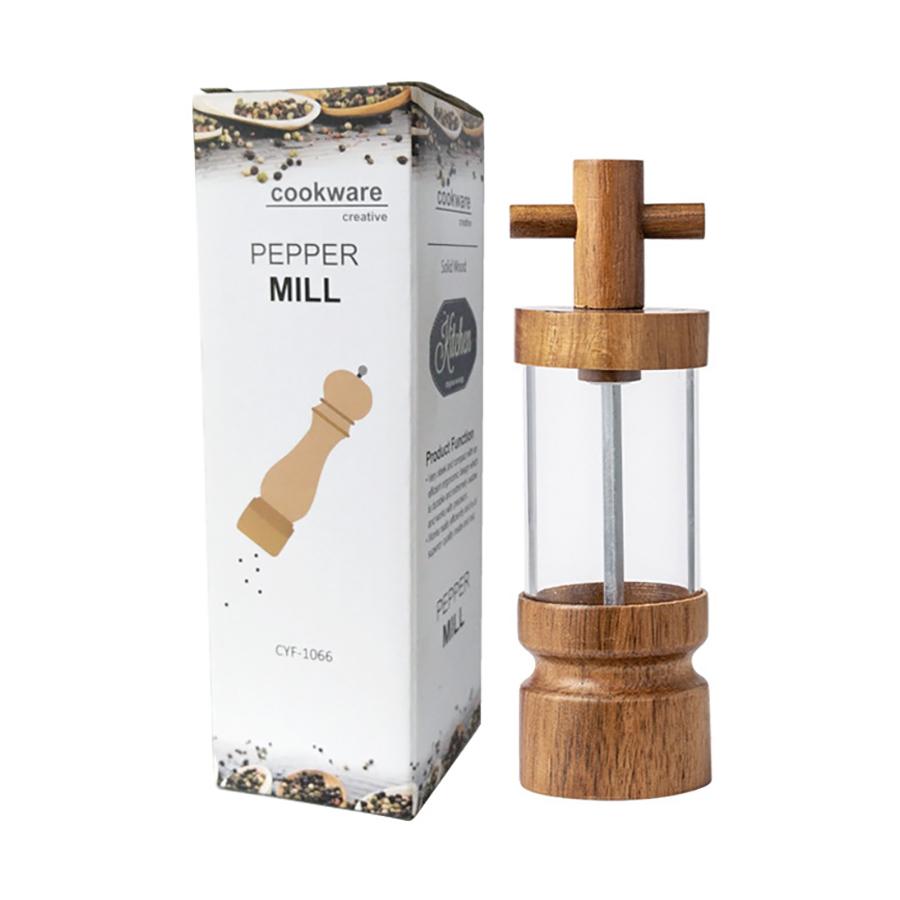 Salt and Pepper Grinder Set Natural Acacia Wood Salt Pepper Mill Manual Abrader Refillable Adjustable Coarseness