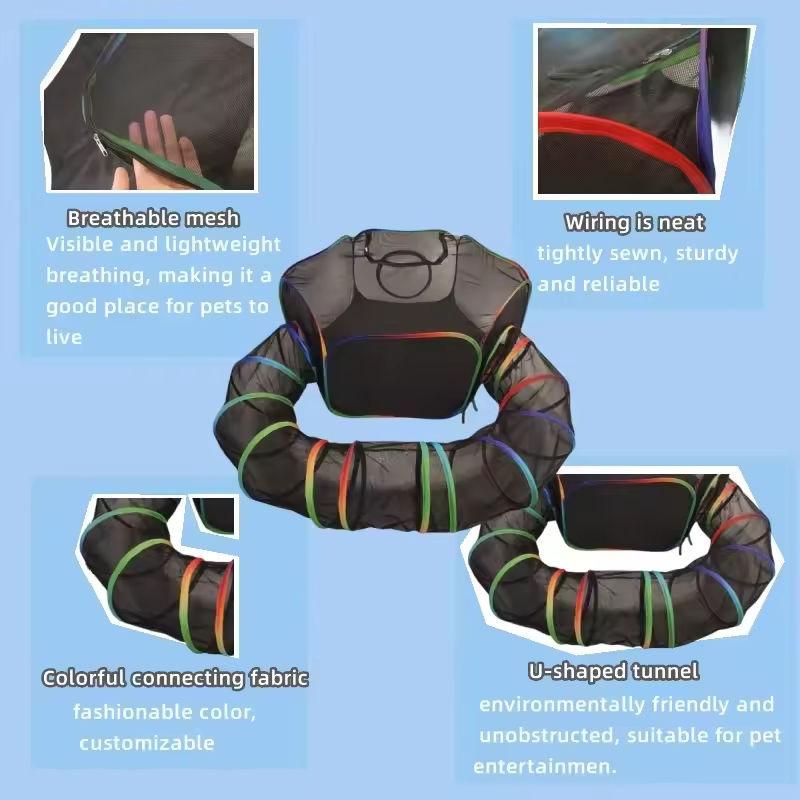 Breathable Cat Tunnel Set Four Seasons Universal Cat Cage Two-Piece Set Cat Villa Small Pet Cage Channel