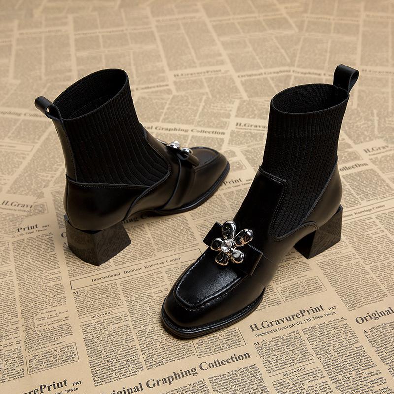 Elastic Socks Boots Women's Super Feet Small Skinny Boots Elastic High Heel Thick Martin Boots