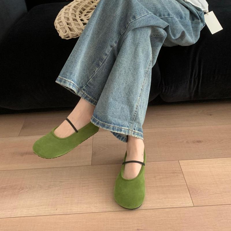Retro Round Head Mary Jane Flat-soled Single Shoes Women's 2025 Spring and Autumn New Fashionable Simple Shallow Mouth One-word Single Shoes