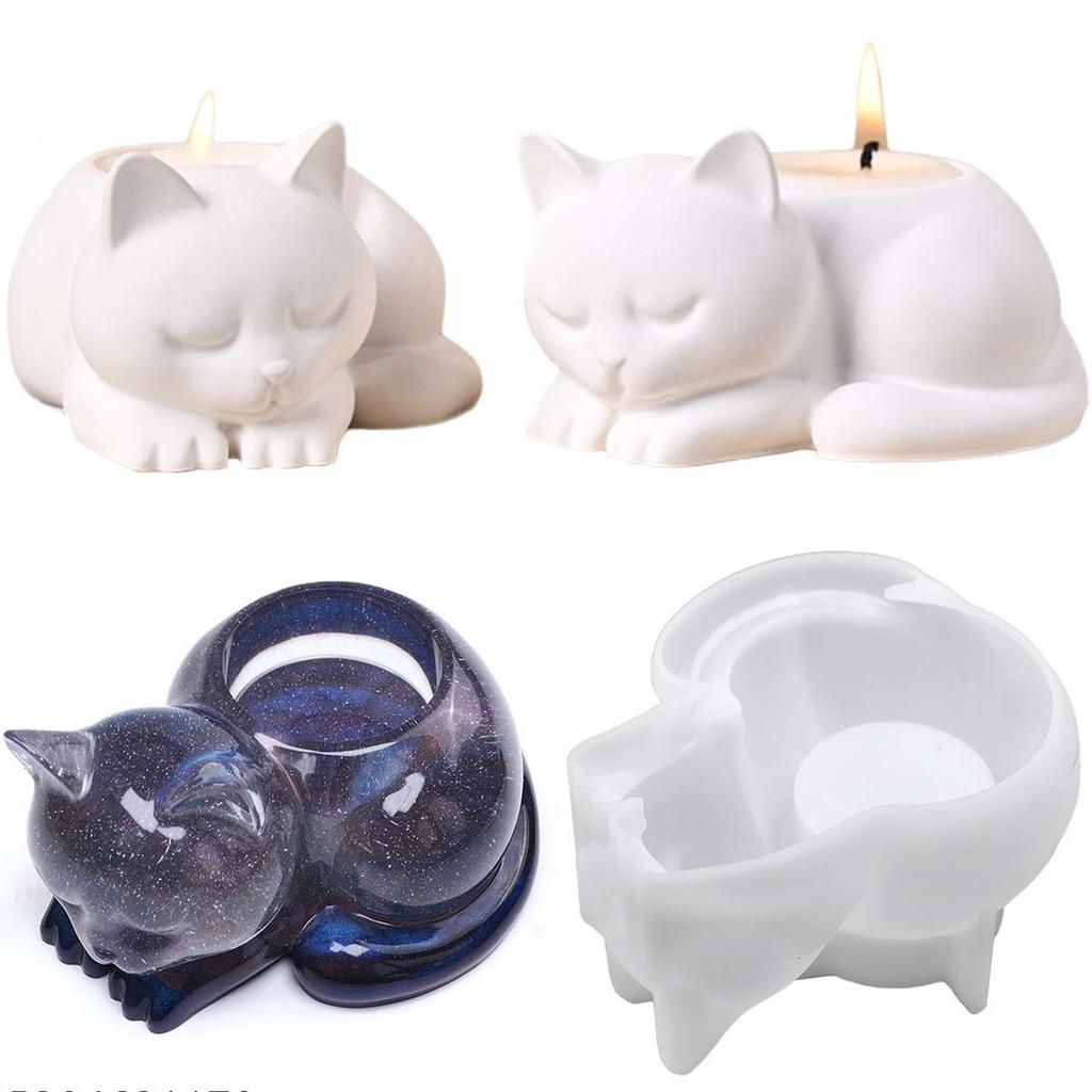 Animal Cat Candlestick Silicone Mold DIY Home Desktop Ornaments Candle Holder Casting Molds Gypsum Resin Crafts Making Tool