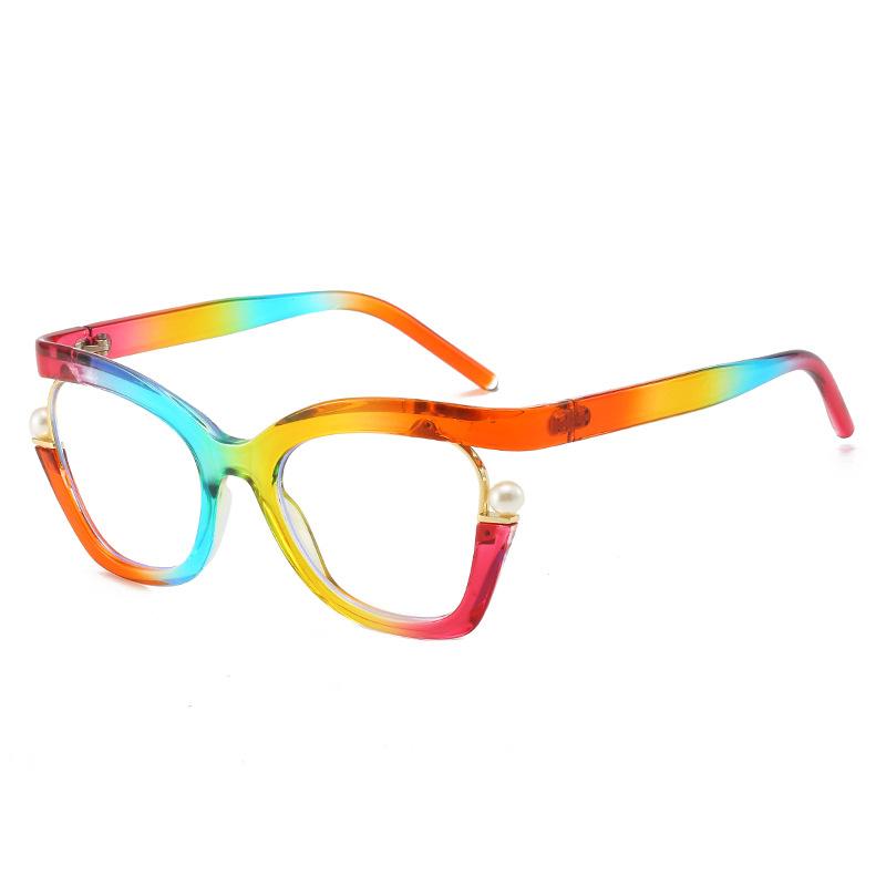 Clear Blue Ray Blocking Glasses Large Eyeglasses Spectacle Frame Frame Ladies Trendy Design Pearl Spectacle Frame Trend Circular Eyewear