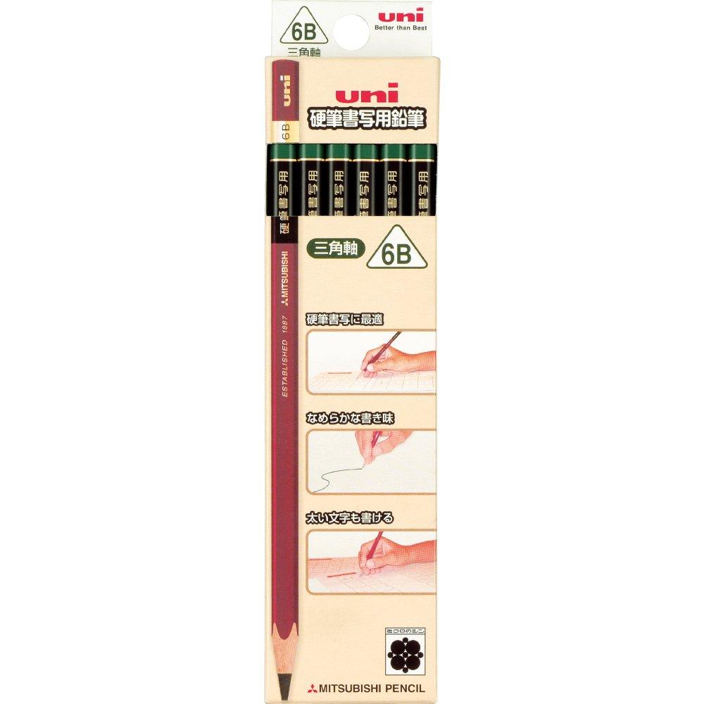 Mitsubishi 1 dozen triangular for Pencil, 6B, (UKS3K6B) pencils, barrel, hard-tip writing.