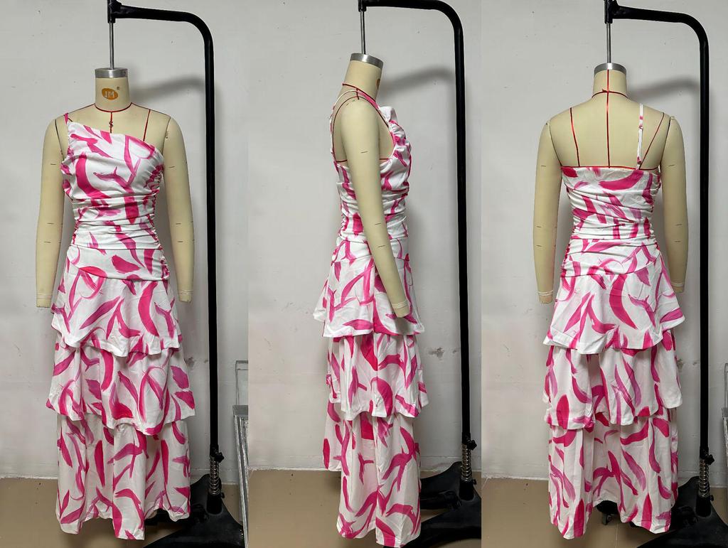 In Stock: Elegant One-Shoulder Strap Dress with Print - Summer Collection