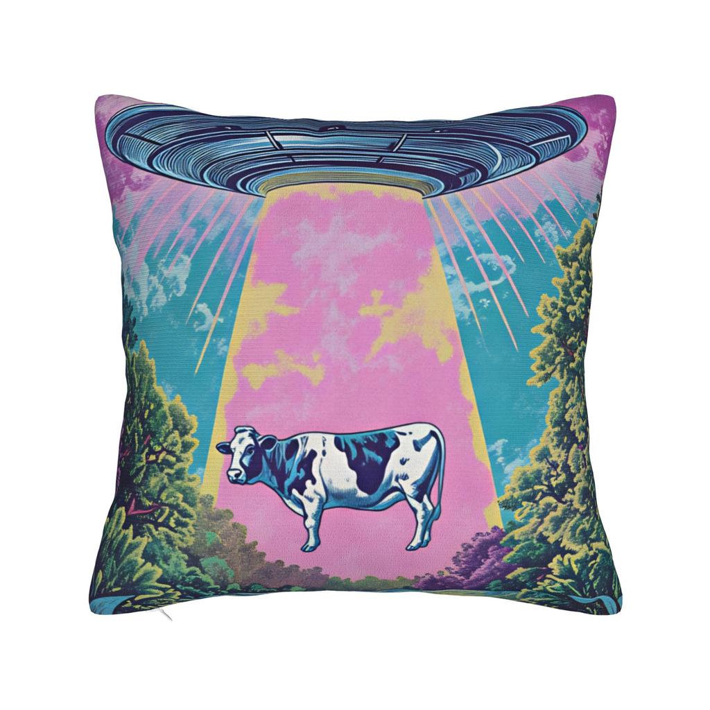 Pillow Case Retro UFO Kidnapped Cow Soft Pillow Cover Retro Trendy Cushion Cover Graphic Pillowcases For Sofa Home Decorative