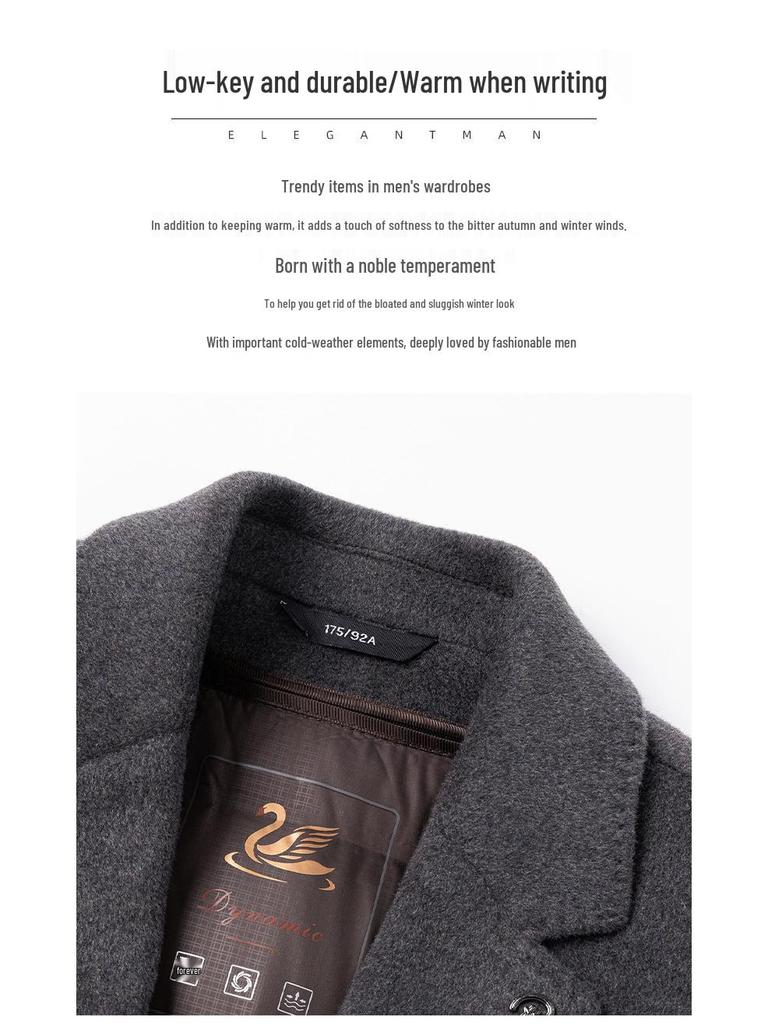 Men's Double-Sided Wool Casual Suit with Detachable Down Liner, Single-Breasted, Ideal for Autumn/Winter, Suitable for Middle-Aged and Young Men