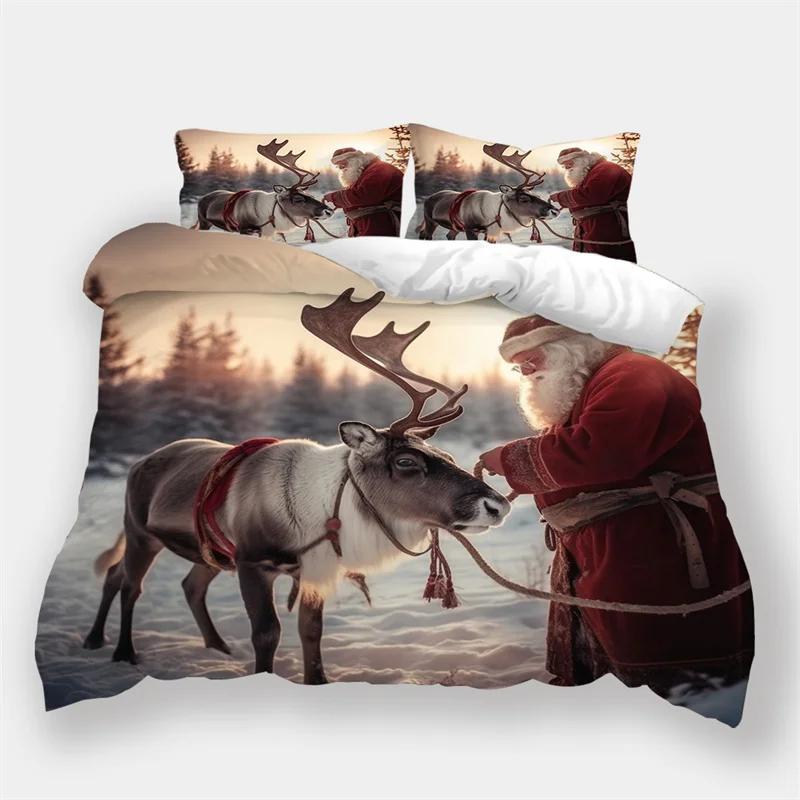 Comforter Microfiber Bedding Sets For King Size Christmas Snowflakes Queen Snow Deer Comforter bed Set For Teen Boy
