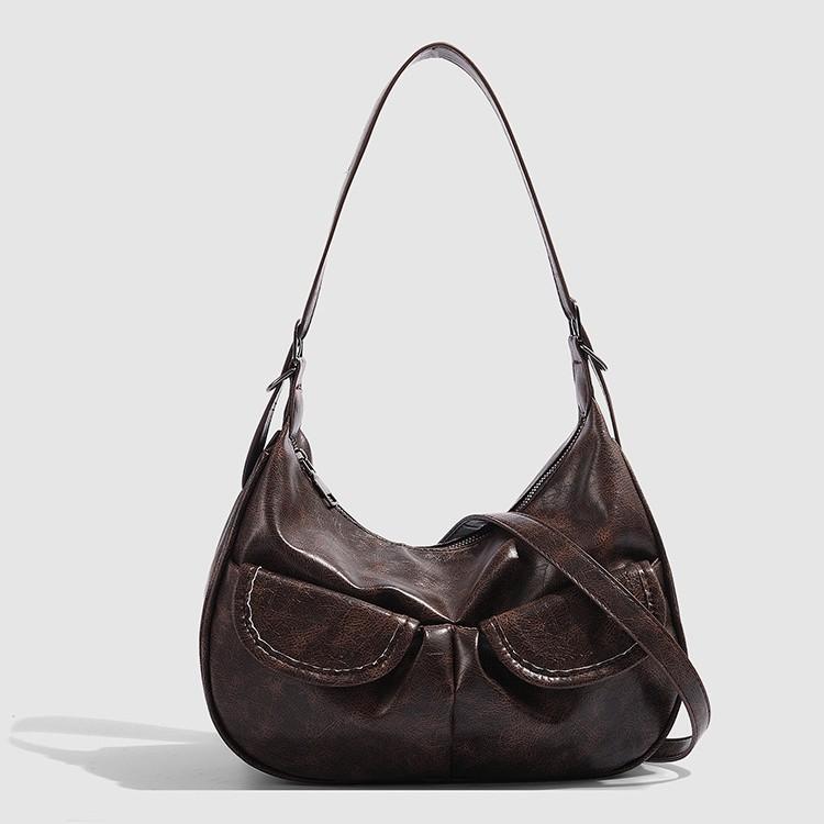 Women s bag 2025 new vintage underarm bag, niche design bowling bag, high-end commuter shoulder and crossbody bag Coffee Color