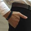 Vnox Unique Sew Lines Genuine Leather Bracelets for Men Women Stainless Steel Bar Layered Bangle Causal Pulseira