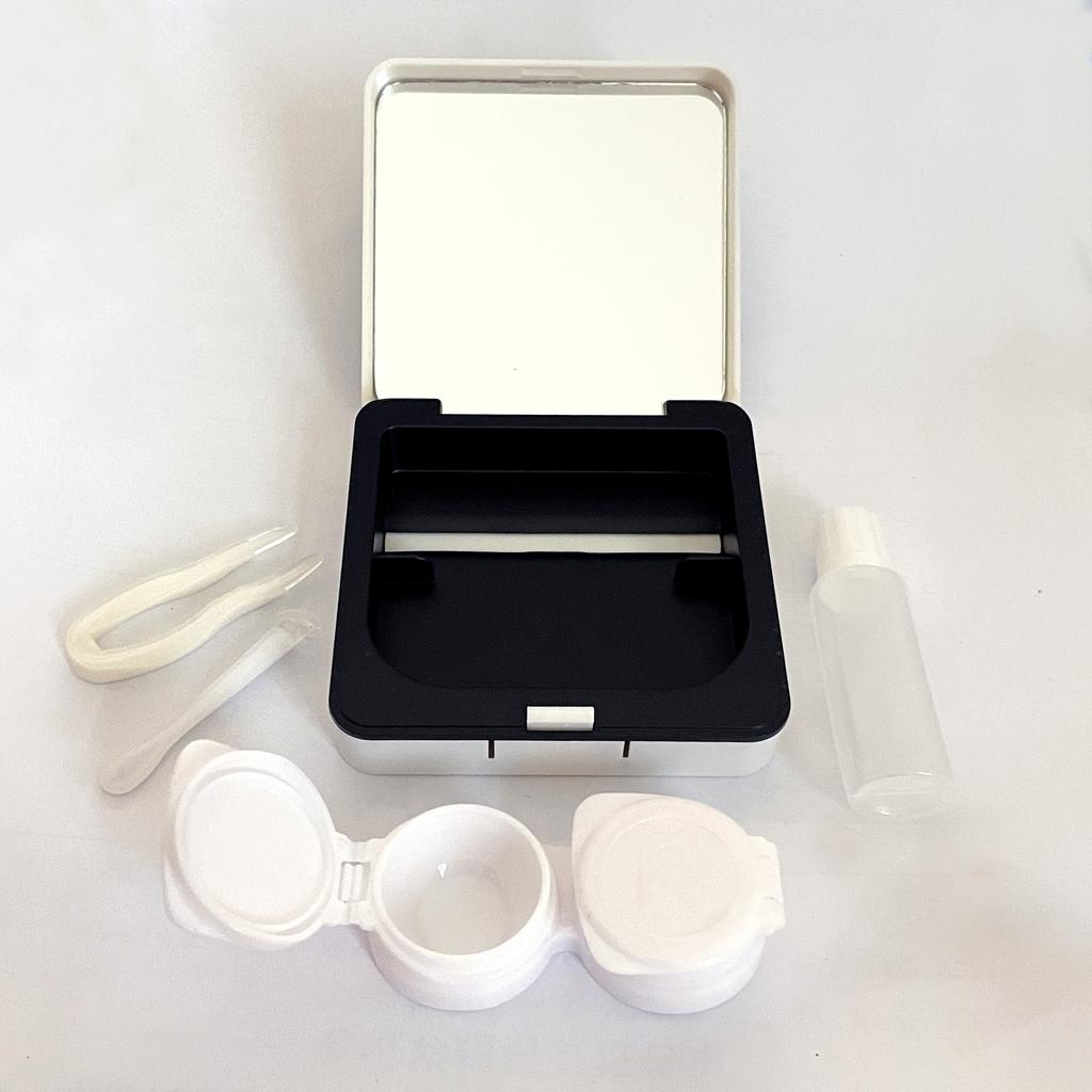 Süßes Kontaktlinsen-Etui Reise-Kit, Kontaktlinsen-Etui mit Spiegel Pinzette Entferner Werkzeug Lösungsflasche für Outdoor Büro Tägliche Nutzung