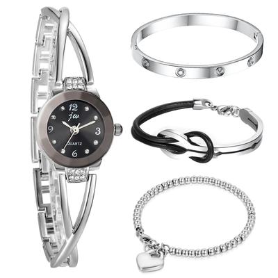 Niedlicher Armreif aus Edelstahl, Silber, Infinity Code, Herz-Armband, wasserdicht, Quarzuhr, Armband, 4-teiliges Set, Weihnachtsgeschenk für Mutter und Frau