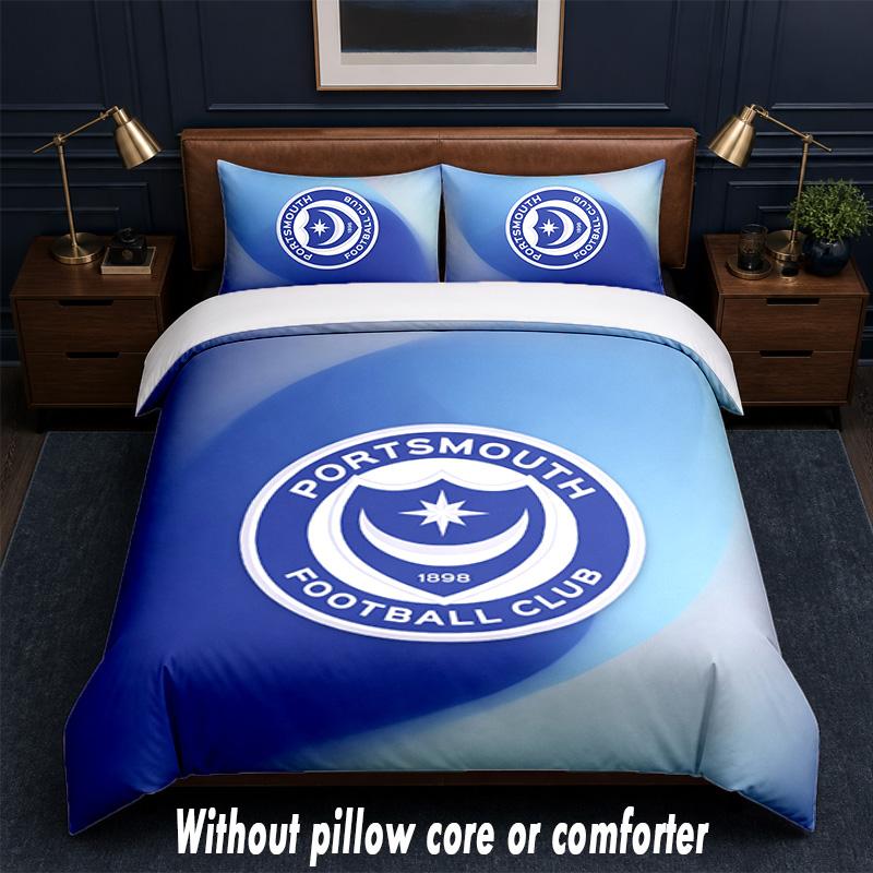 Juego de Ropa de Cama con Diseño del Portsmouth FC 1 Funda Nórdica + 2 Fundas de Almohada Suave Transpirable Ropa de Cama para el Hogar
