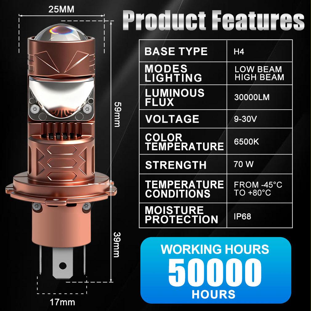 2Pcs H4 H7 LED Projector Lens Headlight Bulbs 1:1 Mini Wireless 30000LM Turbo Hi/Lo Beam Plug & Play 6500K White 12V