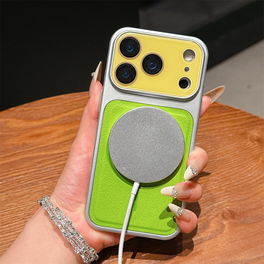 Luxus Litschi-Leder Glas Großes Fenster Für Magsafe Hülle Für iPhone 17 16 15 14 13 12 11 Pro Max Rüstung Stoßfänger Galvanik Abdeckung