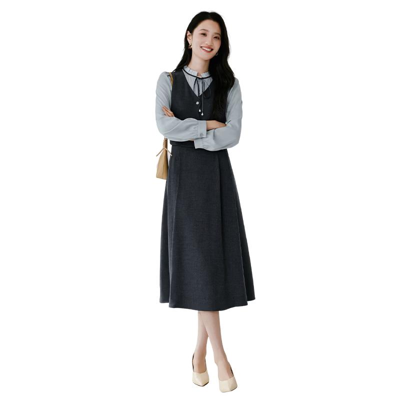 Xiangying French Style Faux Two-Piece Dress L