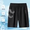 Men Shorts Elastic Waist Mid-rise Breathable Shorts with Pockets Quick Drying Ice Silk