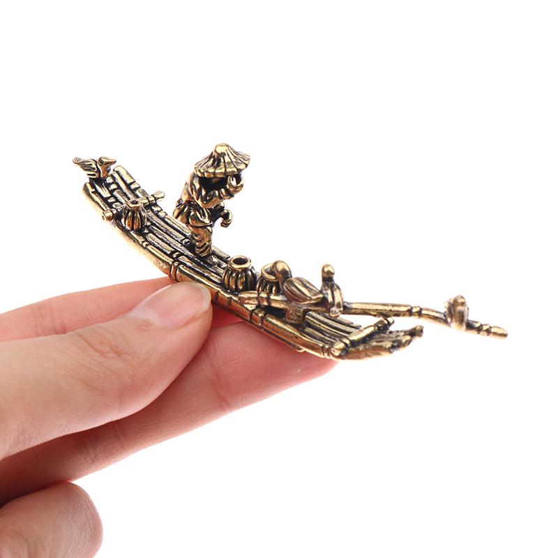 1 Stück Schreibtischornament Antik Messing Bambusfloß Fischerboot Fischer Kunst Modellierung Skulptur Räuchergefäß Dekoration