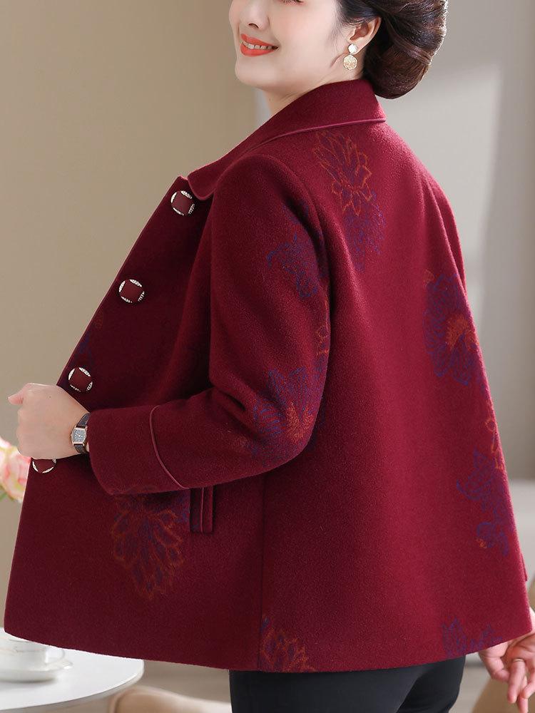 Hengyuanxiang Women's Woolen Coat - Turn-Down Collar, Warm, Fashionable for Middle-Aged and Elderly In Autumn/Winter