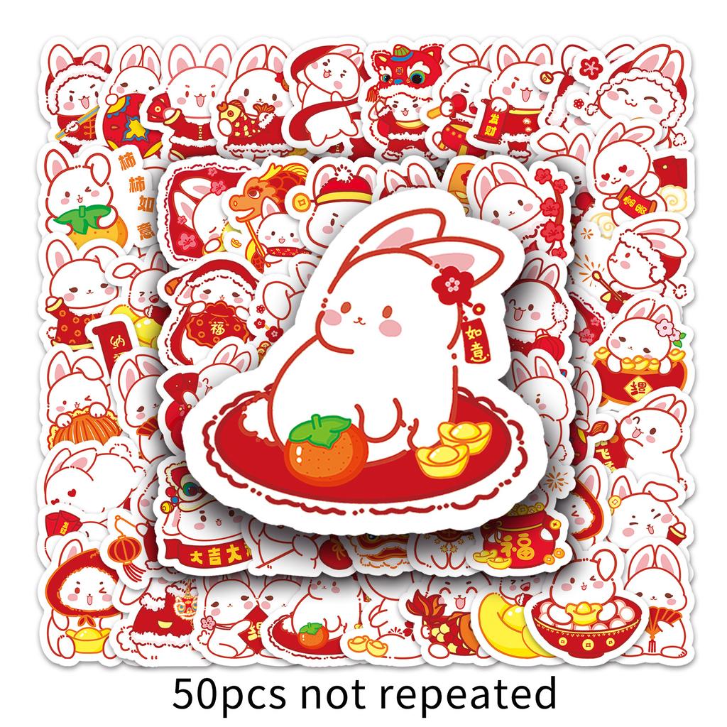 50 New Year Cute Rabbit Doodle Cartoon Cute Guka Handbook DIY Mobile Suitcase Stickers Waterproof
