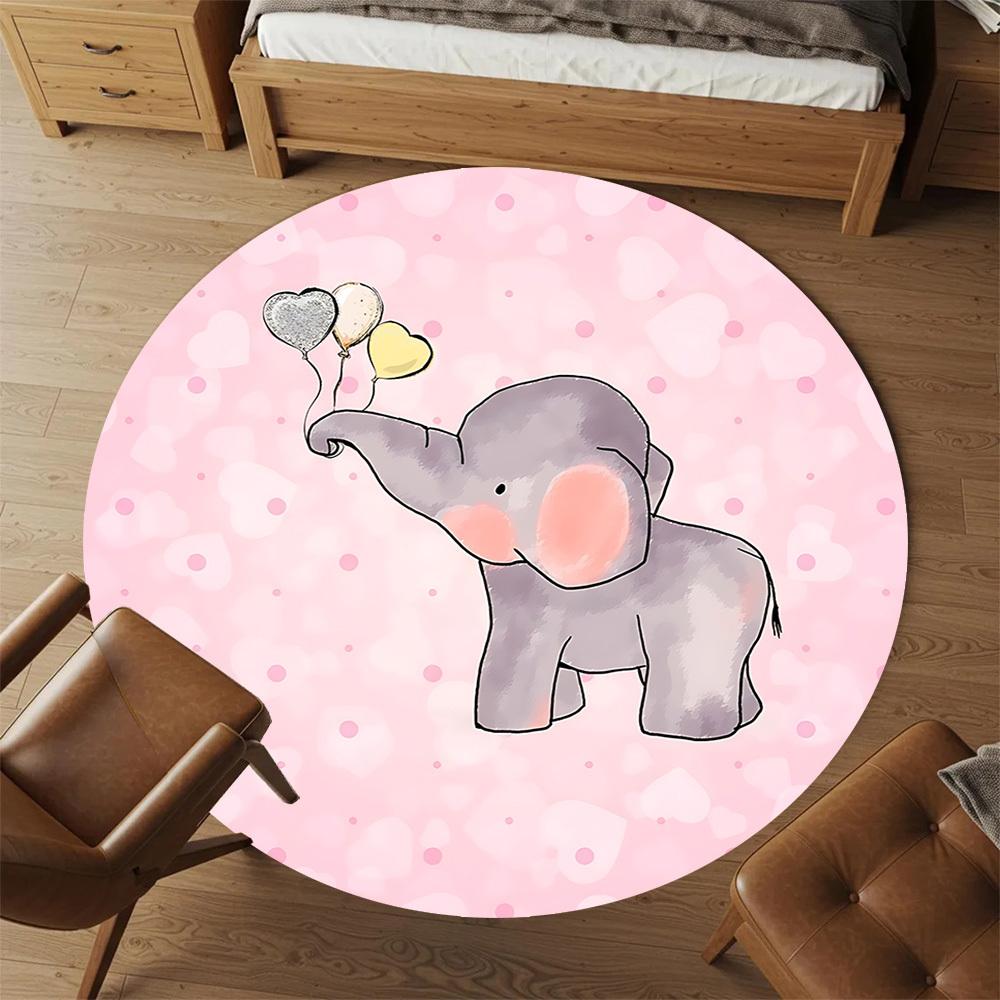 1pc Elephant Balloons Round Chair Mat Area Rug - Non-Slip, Floor Mat for Office, Bedroom, and Indoor Decor C1125307