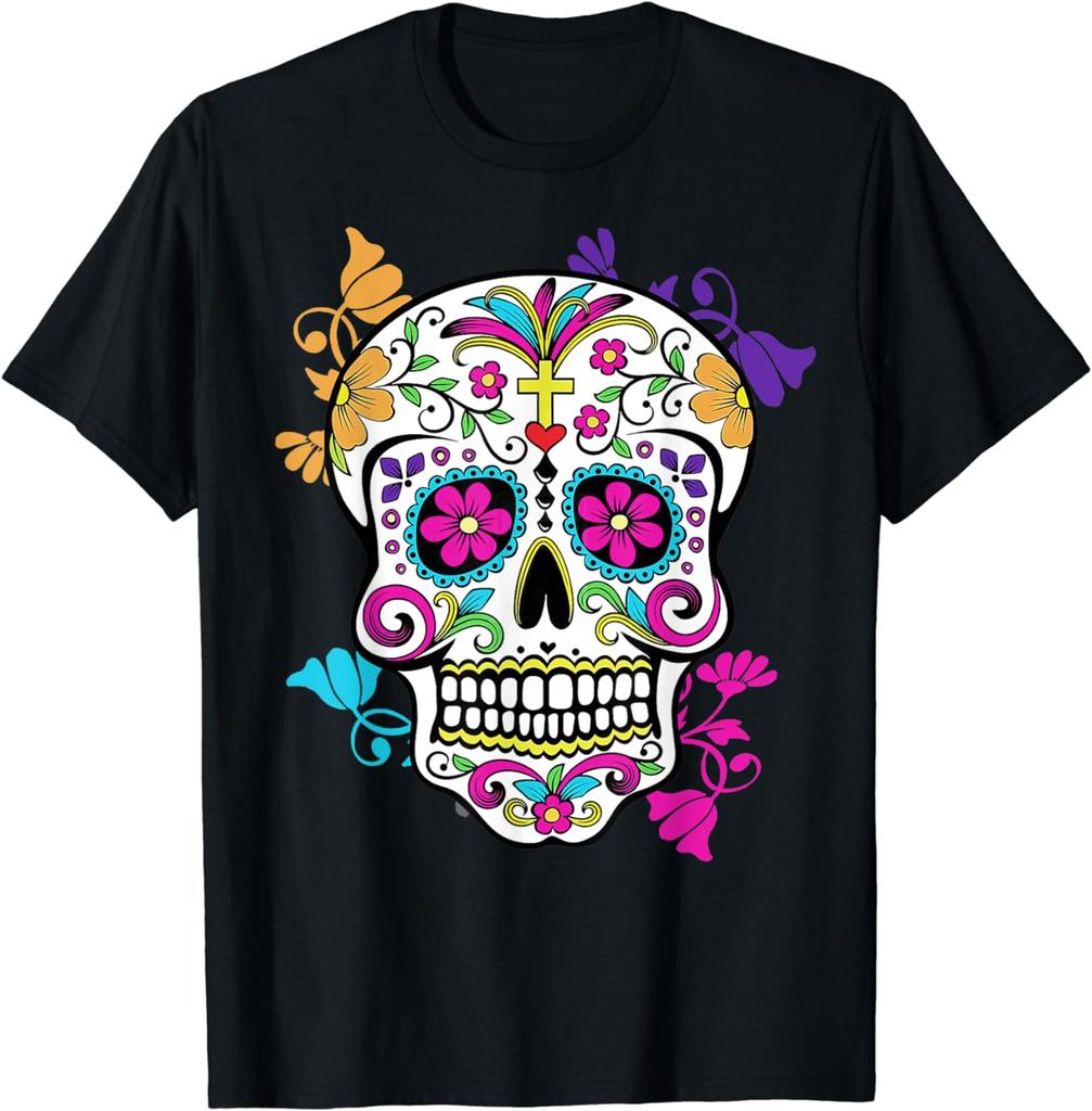 Maglietta Unisex Teschio di Zucchero Dia De Los Muertos