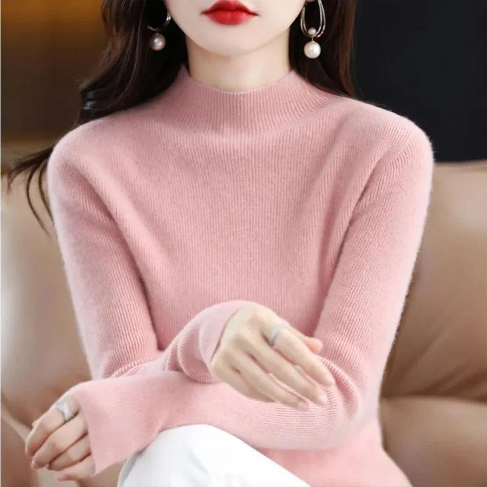 Pullover Sweater for Women Long-Sleeve Female Half High Collar Long Sleeve Sweater