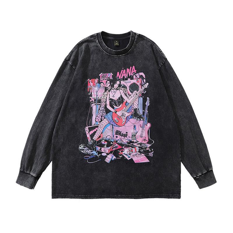 American Trendy Brand Punk Cartoon Print Spice Girl Long-Sleeved T-Shirt Men And Women Oversized High Street Tee