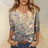 Women's Tops Three-quarter Sleeve Shirt V-neck Loose Casual Shirt Print T-shirt