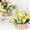 Wicker Flower Basket Picnic Baskets Pearl Handle And Bow Basket Handwoven Rattan Basket Flower Plant Baskets Wedding Party Decor