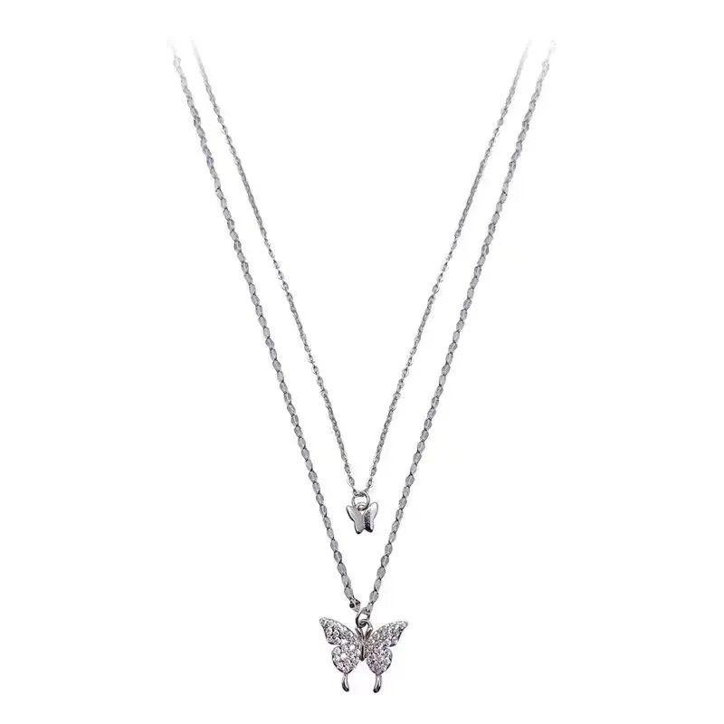 Sparkling Double-Layer Butterfly Necklace - 2021 Trendy Korean Choker with Cool Style Clavicle Chain