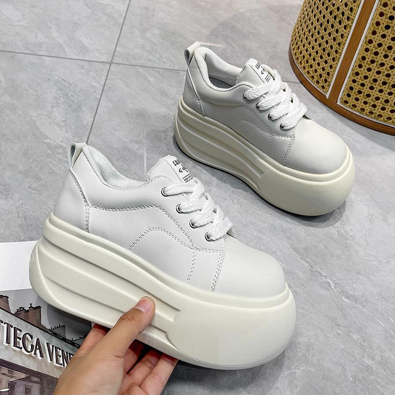 Fashion Microfiber Leather Sneakers Women Autumn Vulcanized Shoes 10CM Wedge Heels Skateboard High Platform Casual Sport Dad Shoes