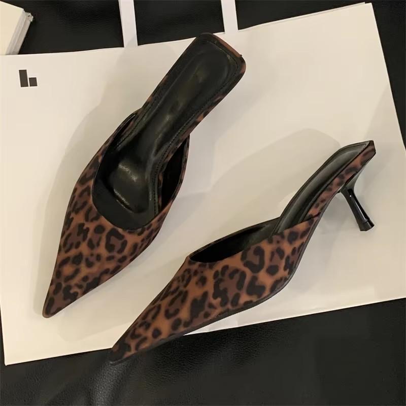 Eilyken Elegant Leopard Print Women Slipper Spring Pointed Toe Thin Low Heel Sandal Ladies Mules Shoes Zapatos Mujer