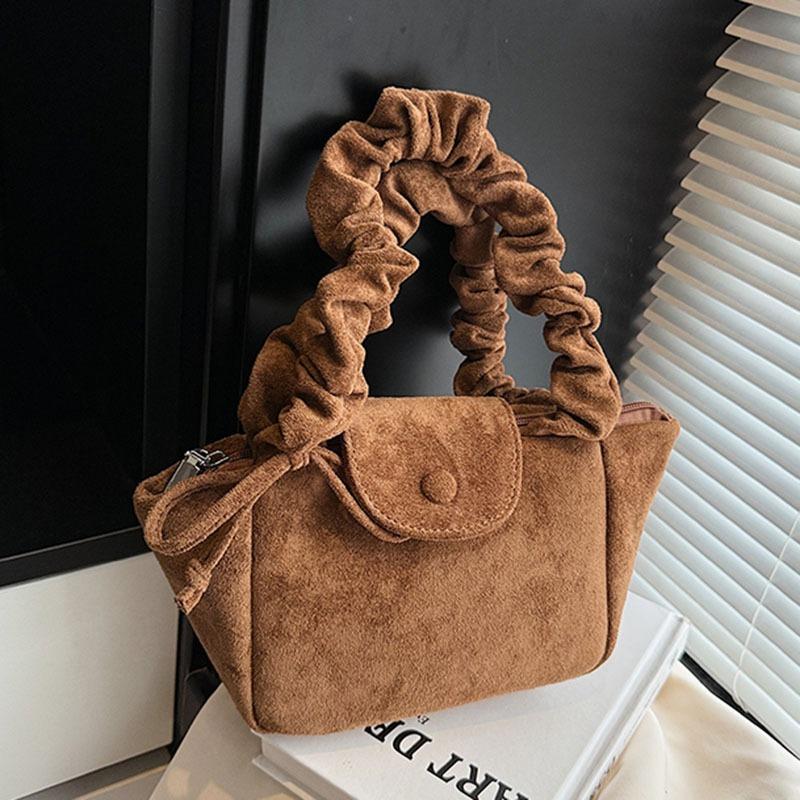 

Suede bag women s autumn and winter new niche matte retro messenger bag pleated shoulder bucket bag коричневый