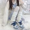 Japanese Lolita Bow Cute Hairball Knitted Socks Cover Women's Winter Leg Warmers Stacking Socks White Jk Socks