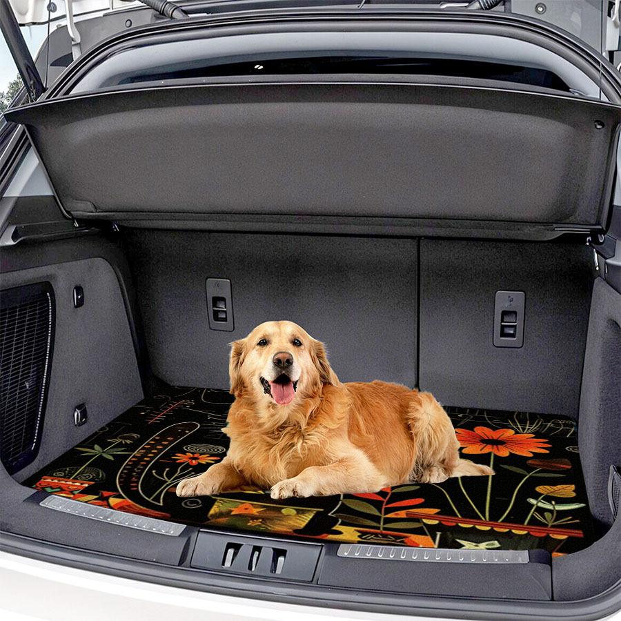 1pc Black Cat Print Personalized Car Trunk Mat Interior Protection Cargo Liner Durable Polyester Floor Mat Safe And Practical