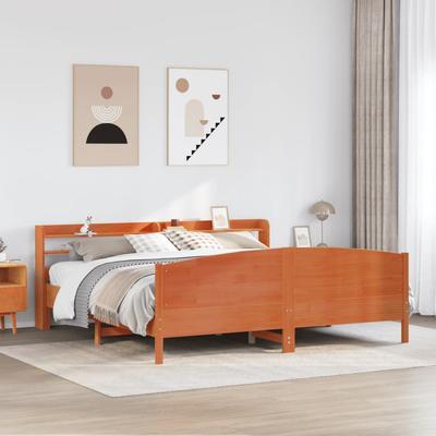 Vidaxl Bed Without Mattress, Waxed Brown, 200X200 Cm, Pine Wood