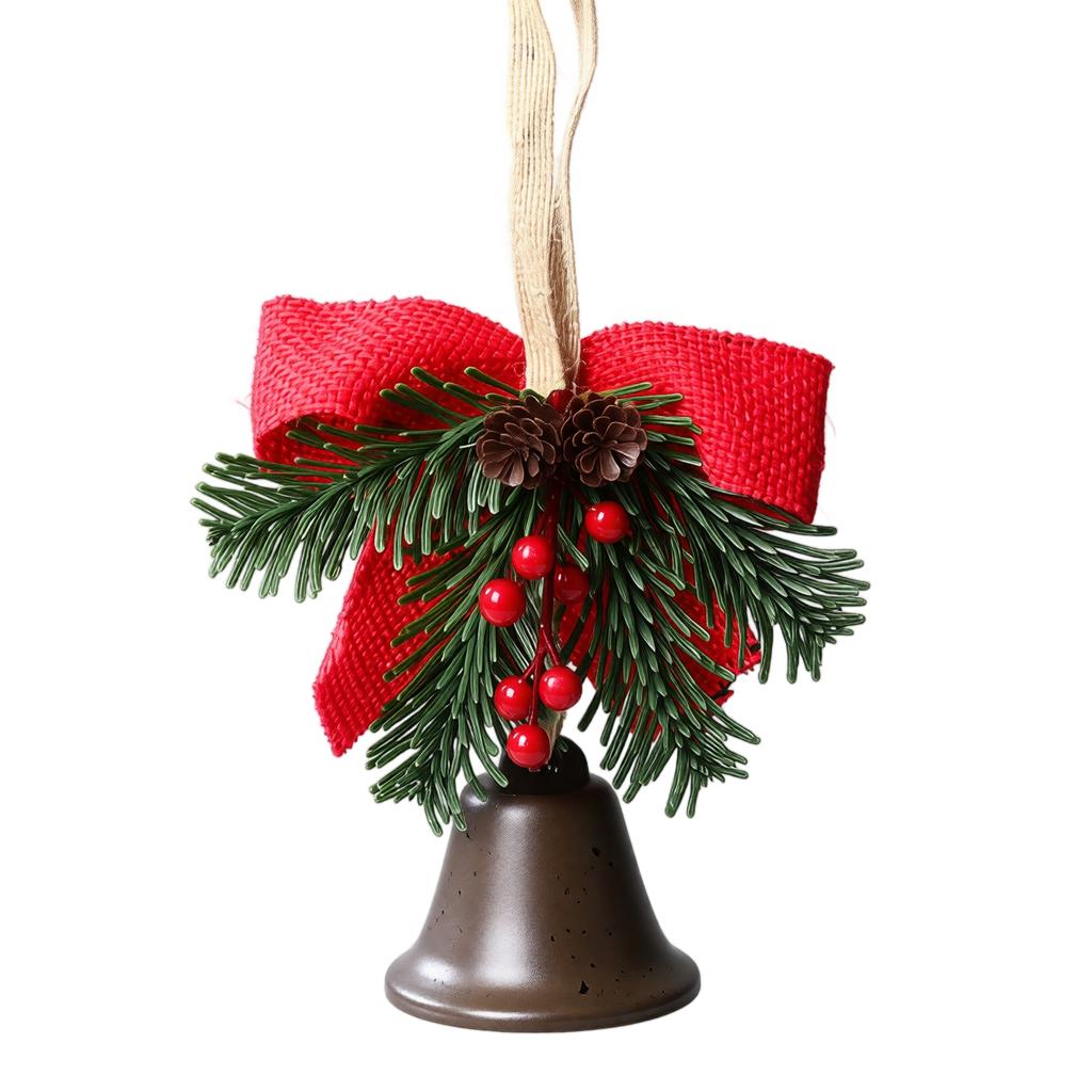 Christmas Tree Ornament Hanging Bell Decoration with Pinecone and Berry Accents Rustic Holiday Home Decor for Indoor Outdoor Use