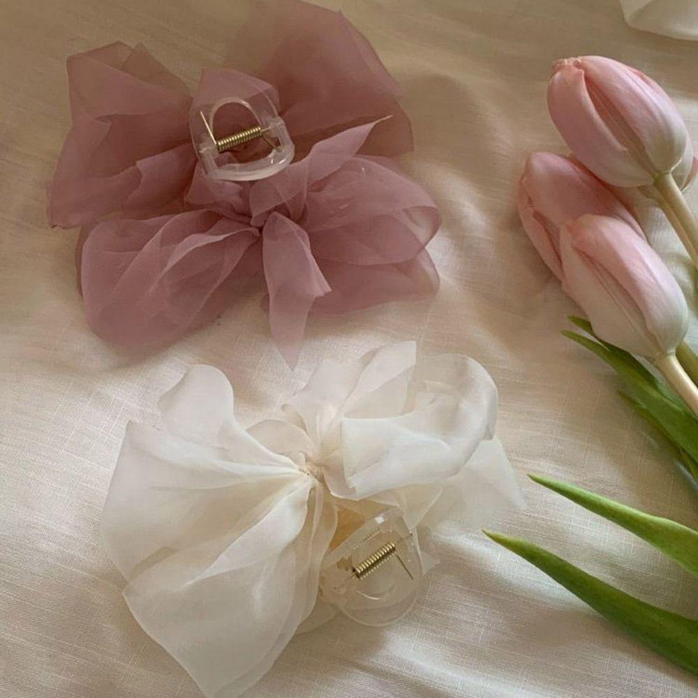 Hairgrips Ponytail Holder Mesh Bow Hair Claw Women Hair Clip Korean Shark Clip Hair Crab Clip